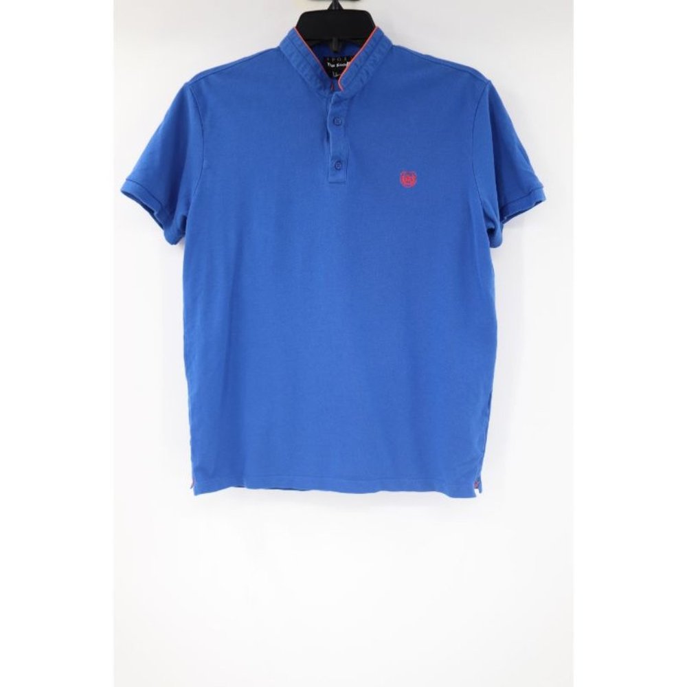 The Kooples Sport Mens Small Short Sleeve Adjusted Fitted Band Collar Shirt Blue